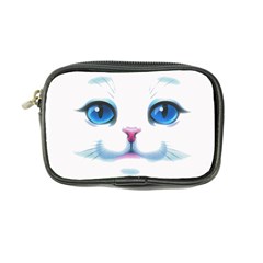 Cute White Cat Blue Eyes Face Coin Purse by Ket1n9