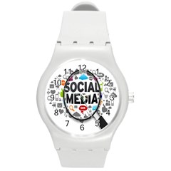 Social Media Computer Internet Typography Text Poster Round Plastic Sport Watch (m) by Ket1n9