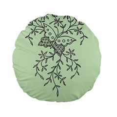 Illustration Of Butterflies And Flowers Ornament On Green Background Standard 15  Premium Round Cushions by Ket1n9