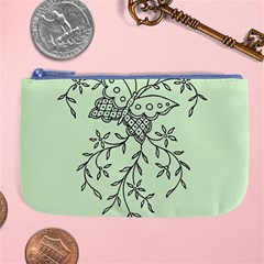 Illustration Of Butterflies And Flowers Ornament On Green Background Large Coin Purse by Ket1n9