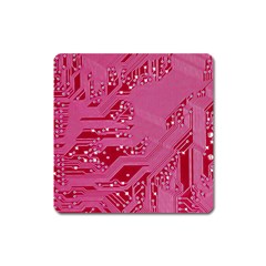 Pink Circuit Pattern Square Magnet by Ket1n9