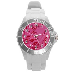 Pink Circuit Pattern Round Plastic Sport Watch (l) by Ket1n9