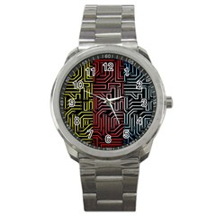 Circuit Board Seamless Patterns Set Sport Metal Watch by Ket1n9