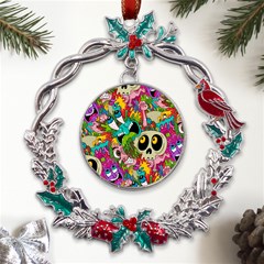 Crazy Illustrations & Funky Monster Pattern Metal X mas Wreath Holly Leaf Ornament by Ket1n9