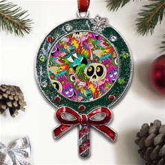 Crazy Illustrations & Funky Monster Pattern Metal X mas Lollipop With Crystal Ornament by Ket1n9