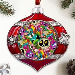 Crazy Illustrations & Funky Monster Pattern Metal Snowflake And Bell Red Ornament by Ket1n9