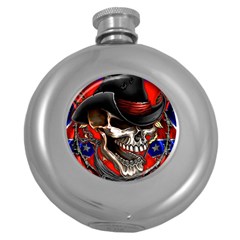 Confederate Flag Usa America United States Csa Civil War Rebel Dixie Military Poster Skull Round Hip Flask (5 Oz) by Ket1n9