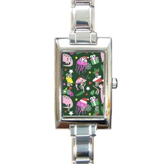 Dinosaur Colorful Funny Christmas Pattern Rectangle Italian Charm Watch by Ket1n9