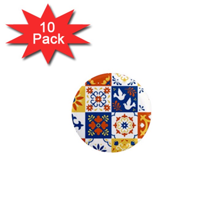 Mexican-talavera-pattern-ceramic-tiles-with-flower-leaves-bird-ornaments-traditional-majolica-style- 1  Mini Magnet (10 pack) 