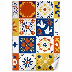 Mexican-talavera-pattern-ceramic-tiles-with-flower-leaves-bird-ornaments-traditional-majolica-style- Canvas 12  X 18  by Ket1n9