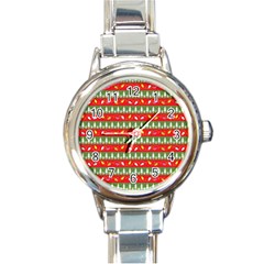 Christmas-papers-red-and-green Round Italian Charm Watch by Grandong