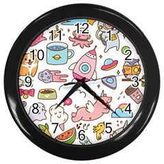 Set-kawaii-doodles -- Wall Clock (black) by Grandong