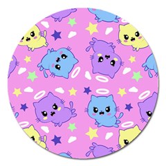 Seamless Pattern With Cute Kawaii Kittens Magnet 5  (round) by Grandong