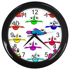 Fish Swim Cartoon Funnycute Wall Clock (black) by Sapixe