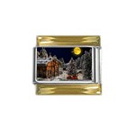 Christmas-landscape Gold Trim Italian Charm (9mm) Front