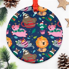 Funny-animal Christmas-pattern Round Ornament (two Sides) by Amaryn4rt