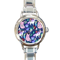 Colorful-funny-christmas-pattern Pig Animal Round Italian Charm Watch by Amaryn4rt