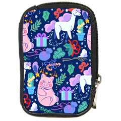 Colorful-funny-christmas-pattern Pig Animal Compact Camera Leather Case by Amaryn4rt