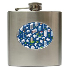 Isometric-seamless-pattern-megapolis Hip Flask (6 Oz) by Amaryn4rt