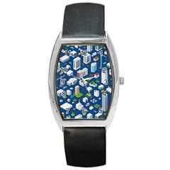 Isometric-seamless-pattern-megapolis Barrel Style Metal Watch by Amaryn4rt