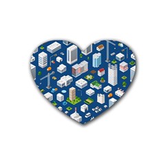 Isometric-seamless-pattern-megapolis Rubber Coaster (heart) by Amaryn4rt