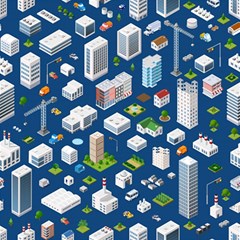 Isometric-seamless-pattern-megapolis Play Mat (square) by Amaryn4rt