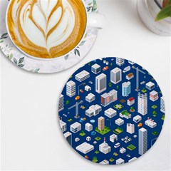 Isometric-seamless-pattern-megapolis Uv Print Round Tile Coaster by Amaryn4rt