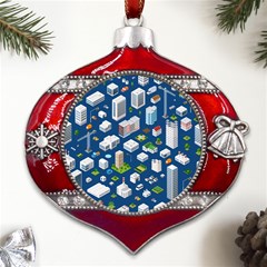 Isometric-seamless-pattern-megapolis Metal Snowflake And Bell Red Ornament by Amaryn4rt