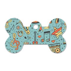 Seamless-pattern-musical-instruments-notes-headphones-player Dog Tag Bone (one Side) by Amaryn4rt