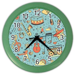 Seamless-pattern-musical-instruments-notes-headphones-player Color Wall Clock by Amaryn4rt