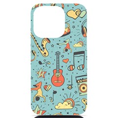 Seamless-pattern-musical-instruments-notes-headphones-player Iphone 14 Pro Black Uv Print Case by Amaryn4rt