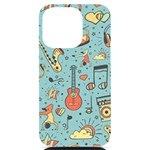 Seamless-pattern-musical-instruments-notes-headphones-player iPhone 14 Pro Black UV Print Case Front