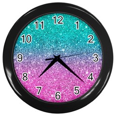 Pink And Turquoise Glitter Wall Clock (black) by Sarkoni