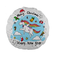 Merry Christmas Xmas Doodle Sketch Cartoon Unicorn Standard 15  Premium Flano Round Cushions by Pakjumat