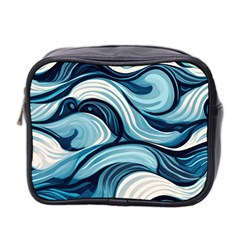 Pattern Ocean Waves Arctic Ocean Blue Nature Sea Mini Toiletries Bag (two Sides) by Pakjumat