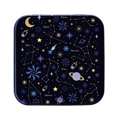 Starry Night  Space Constellations  Stars  Galaxy  Universe Graphic  Illustration Square Metal Box (black) by Pakjumat