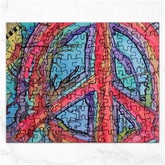 Hippie Peace Sign Psychedelic Trippy Rectangular Jigsaw Puzzl by Modalart