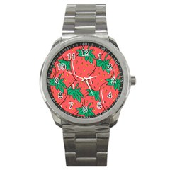 Texture Sweet Strawberry Dessert Food Summer Pattern Sport Metal Watch by Sarkoni