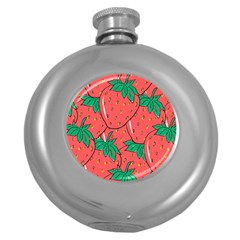 Texture Sweet Strawberry Dessert Food Summer Pattern Round Hip Flask (5 Oz) by Sarkoni