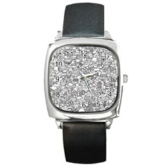 Food Doodle Pattern Square Metal Watch by Sarkoni