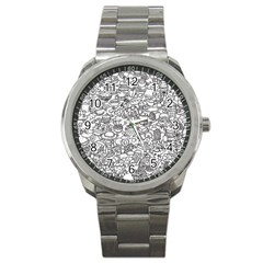 Food Doodle Pattern Sport Metal Watch by Sarkoni