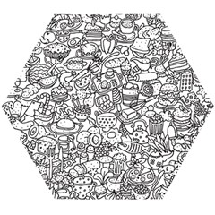 Food Doodle Pattern Wooden Puzzle Hexagon by Sarkoni