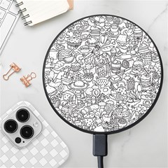 Food Doodle Pattern Wireless Fast Charger(black) by Sarkoni