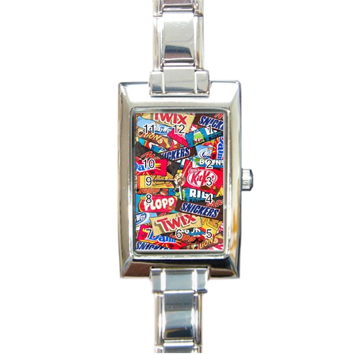 Pop Art Food Cute Patterns Rectangle Italian Charm Watch