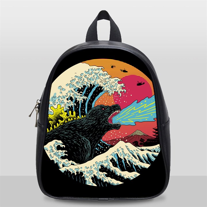 Retro Wave Kaiju Godzilla Japanese Pop Art Style School Bag (Small)