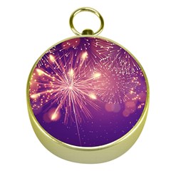 Fireworks On A Purple With Fireworks New Year Christmas Pattern Gold Compasses by Sarkoni