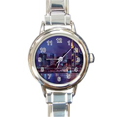 Frankfurt City Skyline Skyscraper Round Italian Charm Watch by Sarkoni