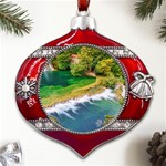 River Waterfall Metal Snowflake And Bell Red Ornament Front