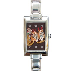 Christmas Santa Claus Dog Sled Rectangle Italian Charm Watch by Sarkoni