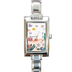 Cartoon Marine Life Marine Drawing Rectangle Italian Charm Watch by Sarkoni